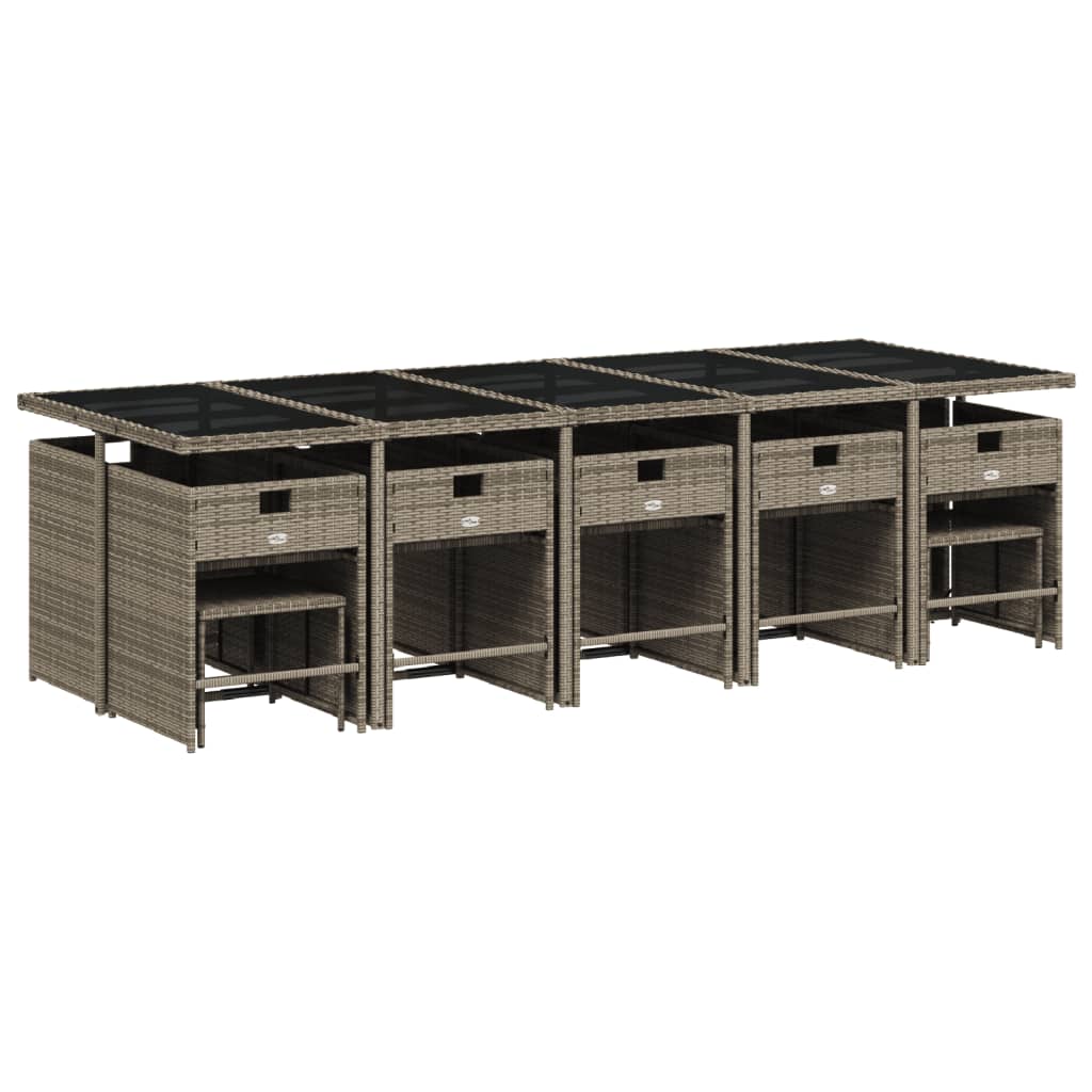 15-delige tuinset met kussens, grijs polyrotan