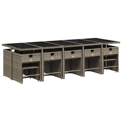 15-delige tuinset met kussens, grijs polyrotan