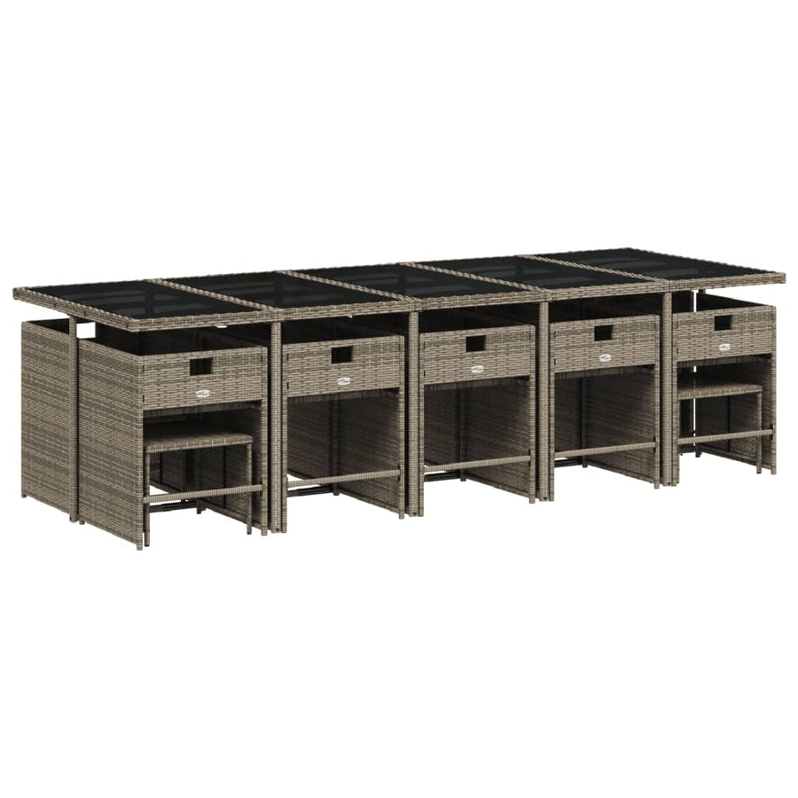 15-delige tuinset met kussens, grijs polyrotan