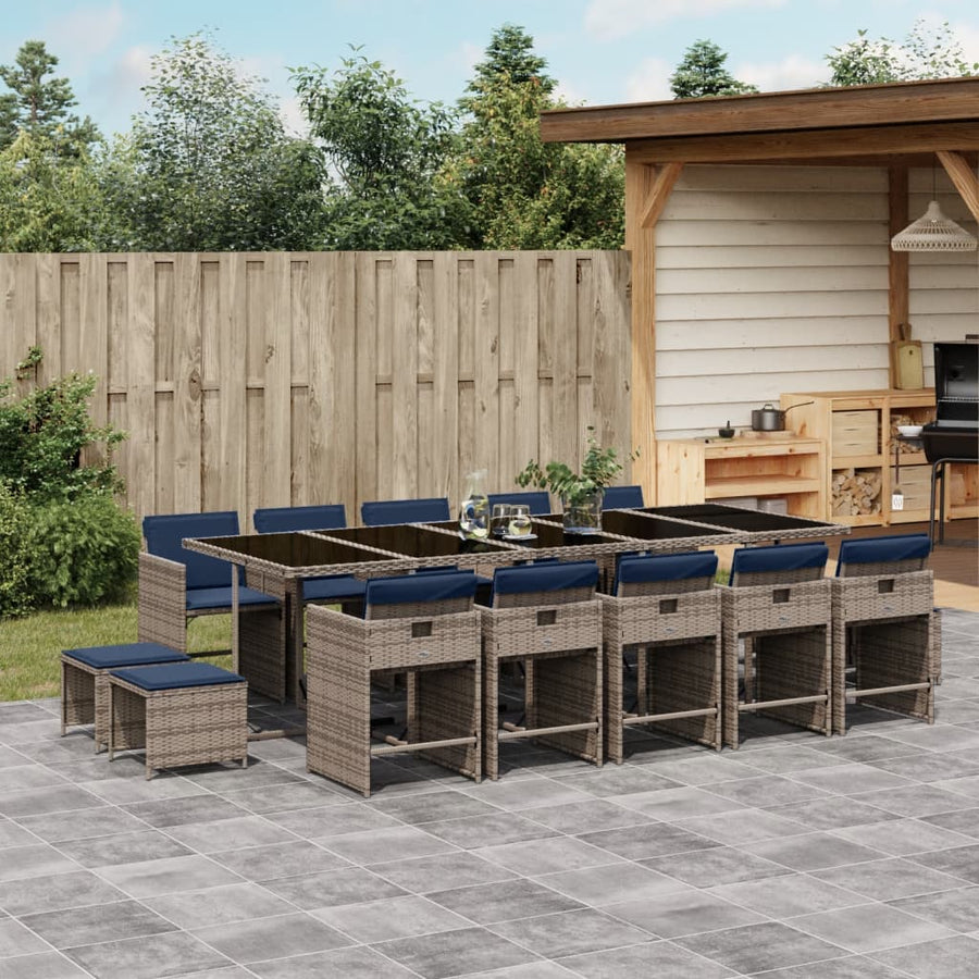 15-delige tuinset met kussens, grijs polyrotan