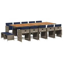 15-delige tuinset met kussens, grijs polyrotan