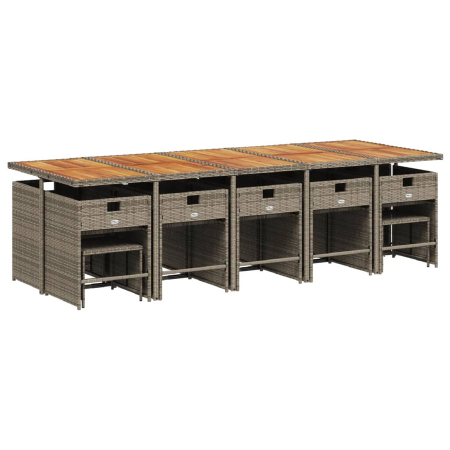 15-delige tuinset met kussens, grijs polyrotan