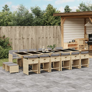 17-piece Garden Dining Set with Cushions Poly Rattan Mixed Beige