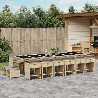 17-delige Tuinset met kussens poly rattan gemengd beige
