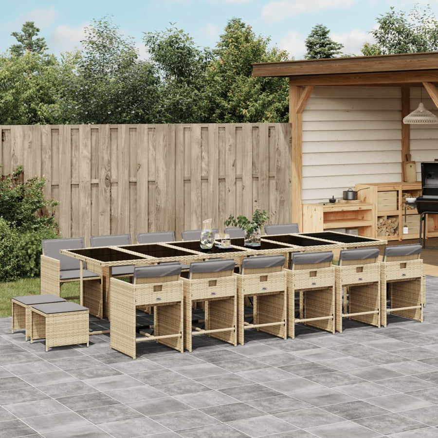 17-delige Tuinset met kussens poly rattan gemengd beige