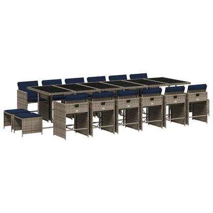 17-delige tuinset met kussens, grijs polyrotan