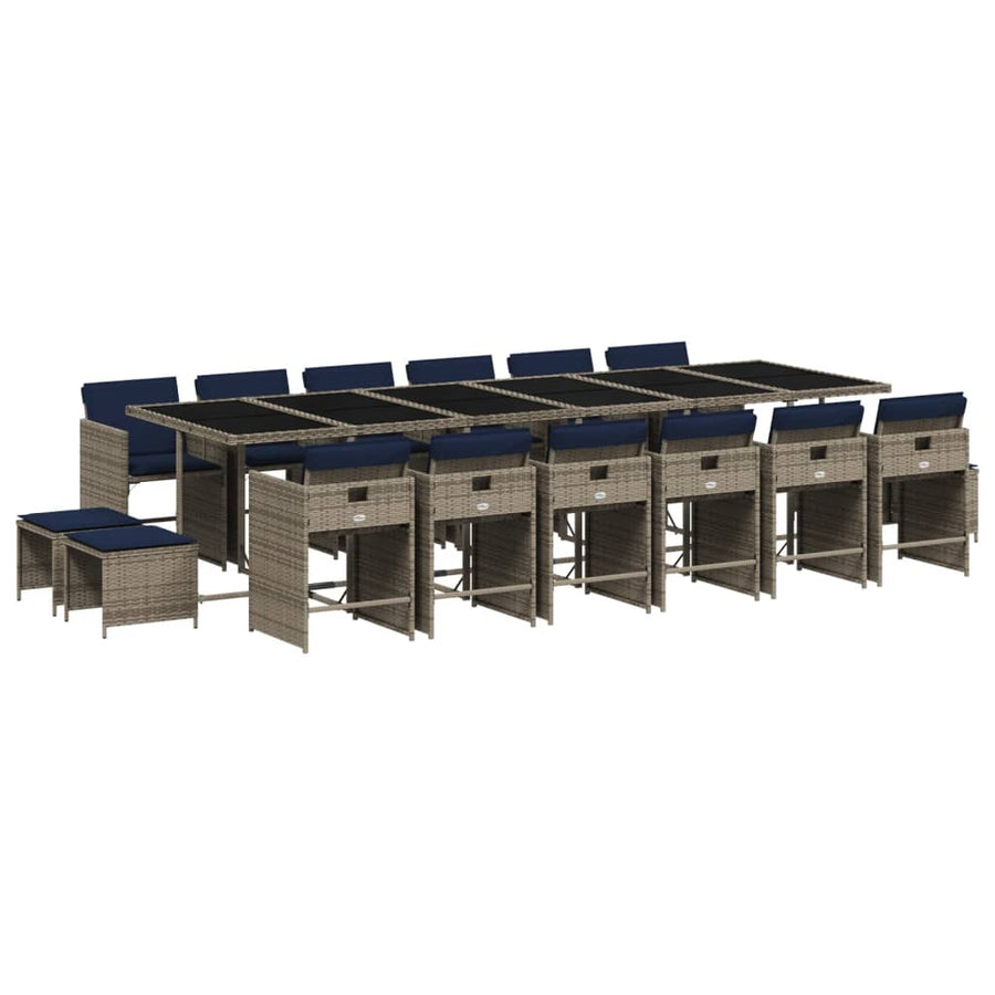 17-delige tuinset met kussens, grijs polyrotan