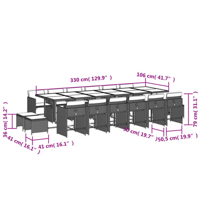 17-delige tuinset met kussens, grijs polyrotan