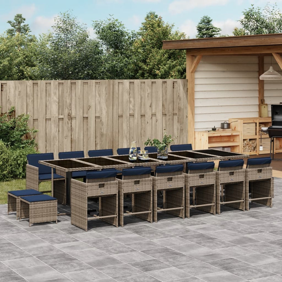 17-delige tuinset met kussens, grijs polyrotan