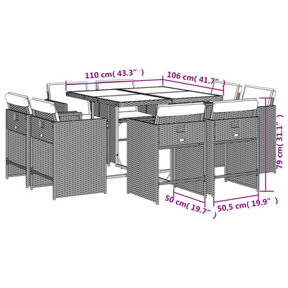 9-delige Tuinset poly rattan zwart