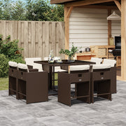 Tuinset 9-delig poly rattan bruin met kussens