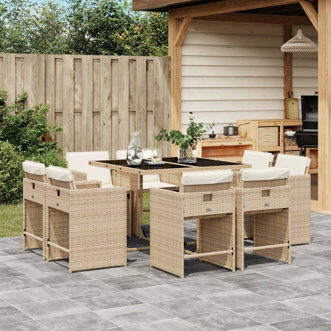 9-delige Tuinset met kussens poly rattan beige