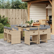 Tuinset 9-delig poly rattan gemengd beige met kussens