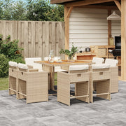 Tuinset 9-delig poly rattan beige met kussens