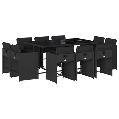 11-delige Tuinset met kussens poly rattan zwart