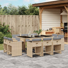 11-delige Tuinset met kussens poly rattan gemengd beige