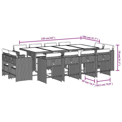 13-delige Tuinset met kussens poly rattan gemengd beige