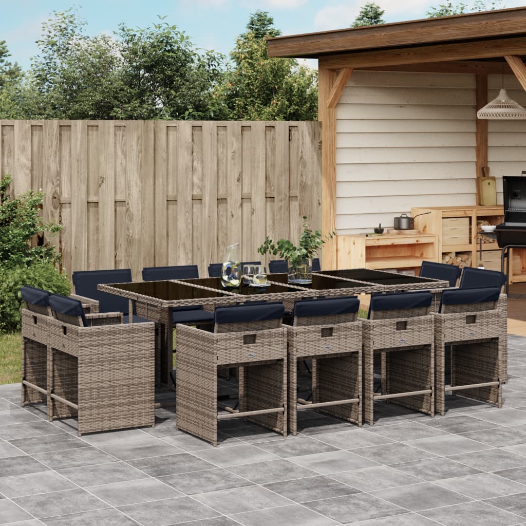 13-delige tuinset met kussens, grijs polyrotan