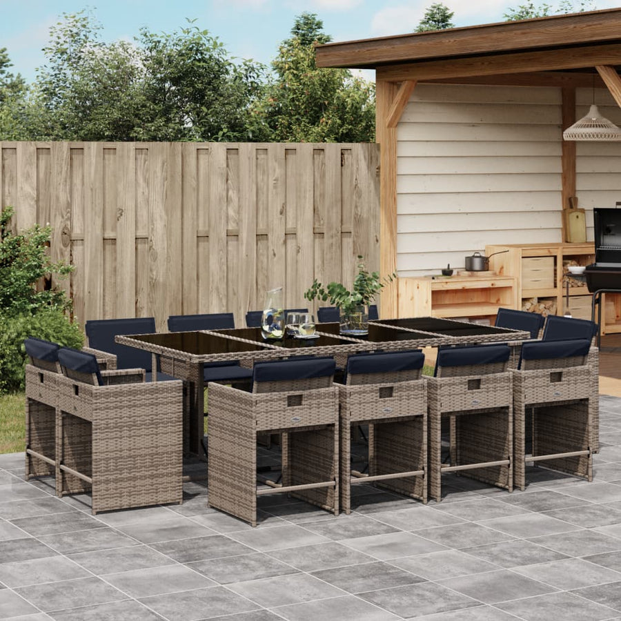 13-delige tuinset met kussens, grijs polyrotan