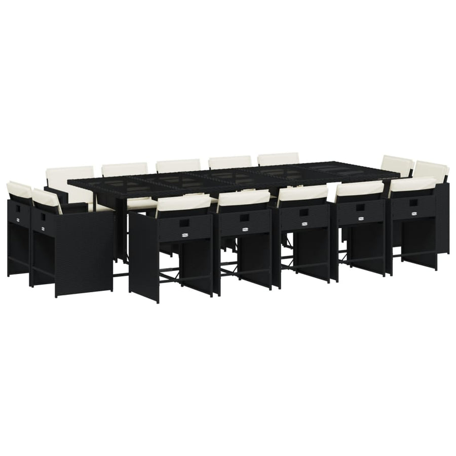 15-delige Tuinset met kussens poly rattan zwart