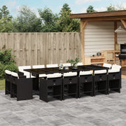 Tuinset 15-delig poly rattan zwart met kussens
