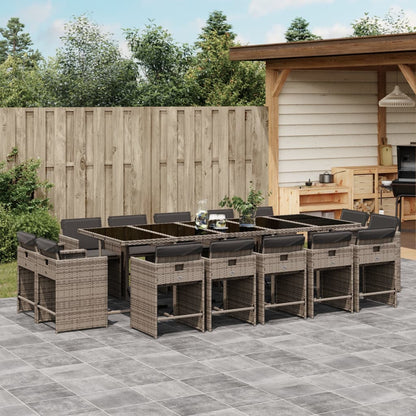15-delige Tuinset met kussens poly rattan grijs