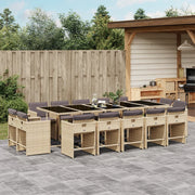 Tuinset 15-delig poly rattan gemengd beige met kussens