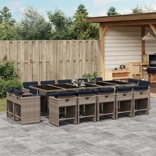 15-delige tuinset met kussens, grijs polyrotan
