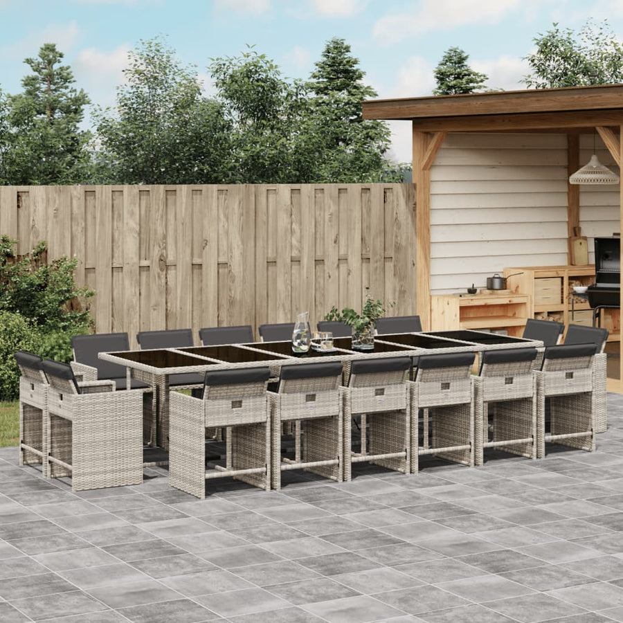17-delige Tuinset met kussens poly rattan lichtgrijs