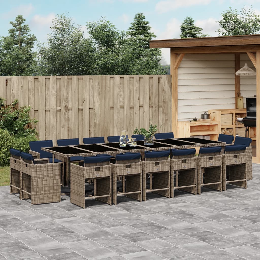 17-delige tuinset met kussens, grijs polyrotan