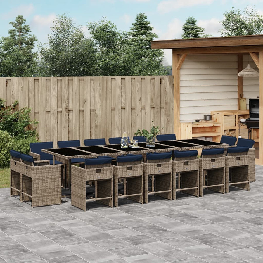 17-delige tuinset met kussens, grijs polyrotan