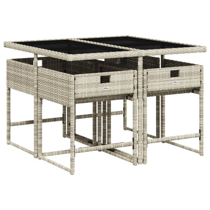 5-delige Tuinset met kussens poly rattan lichtgrijs