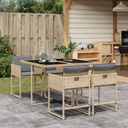 Tuinset 5-delig poly rattan gemengd beige met kussens