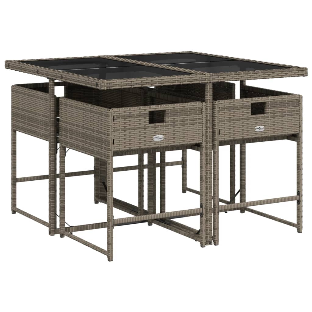 5-delige tuinset met kussens, grijs polyrotan