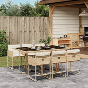 7-Piece Poly Rattan Garden Furniture Set with Cushions - Beige
