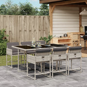 7-Piece Garden Set with Cushions Poly Rattan Grey