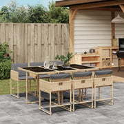 Tuinset 7-delig polyrattan gemengd beige met kussens