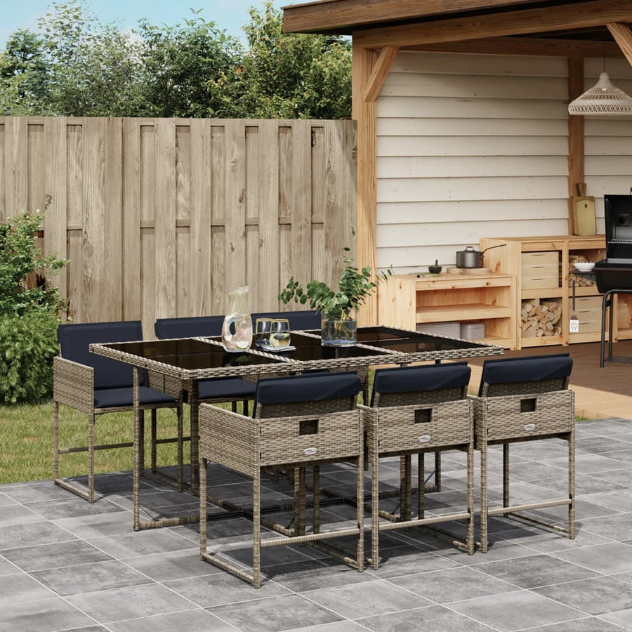 7-delige tuinset met kussens, grijs polyrotan