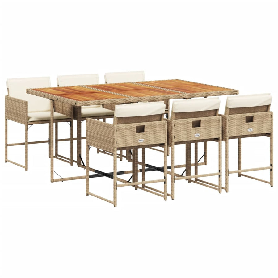 7-delige Tuinset met kussens poly rattan beige