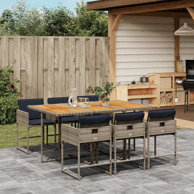 7-delige Tuinset met kussens poly rattan grijs