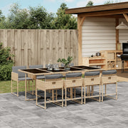 Tuinset 9-delig poly rattan gemengd beige met kussens