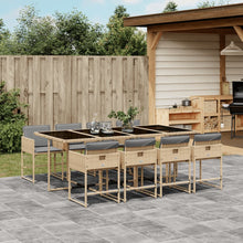 9-delige Tuinset met kussens poly rattan gemengd beige