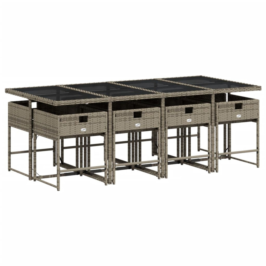 9-delige tuinset met kussens, grijs polyrotan