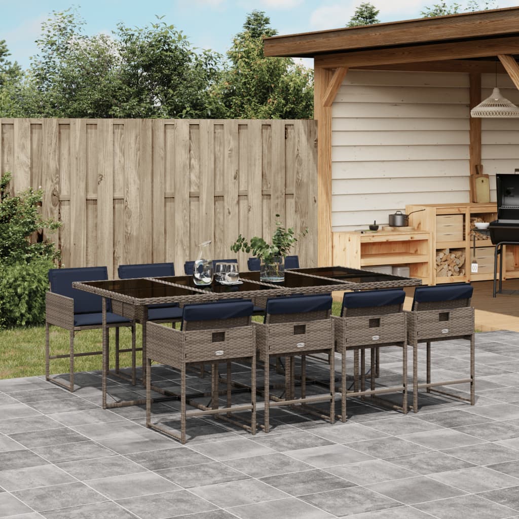 9-delige tuinset met kussens, grijs polyrotan