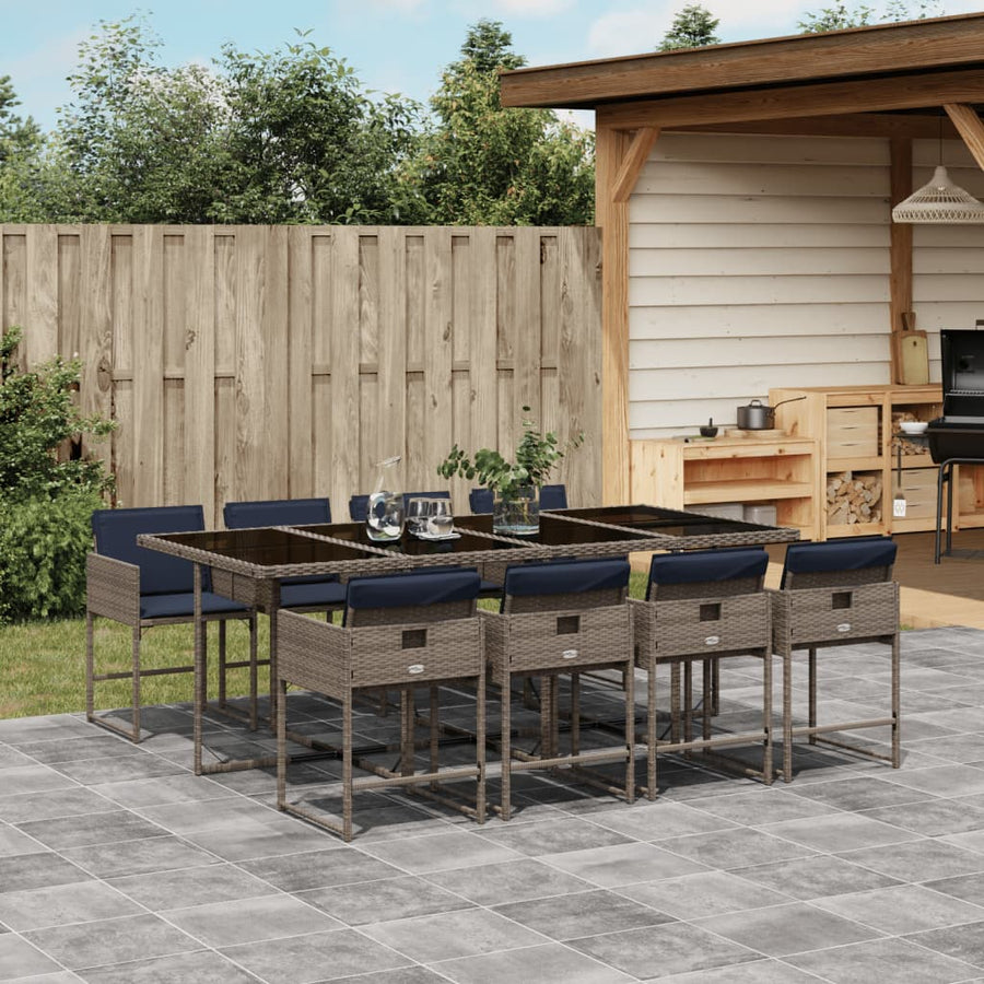 9-delige tuinset met kussens, grijs polyrotan
