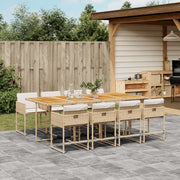 9-Piece Garden Dining Set with Cushions, Poly Rattan, Beige