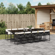 11-piece Garden Set with Cushions, Poly Rattan Black