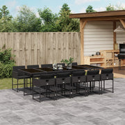 11-piece Garden Set with Cushions, Poly Rattan Black