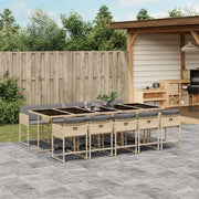 Tuinset 11-delig poly rattan gemengd beige met kussens