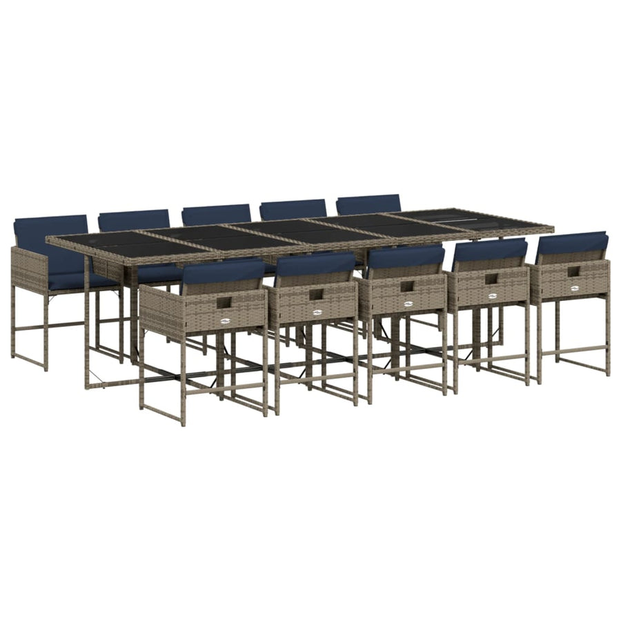 11-delige tuinset met kussens, grijs polyrotan